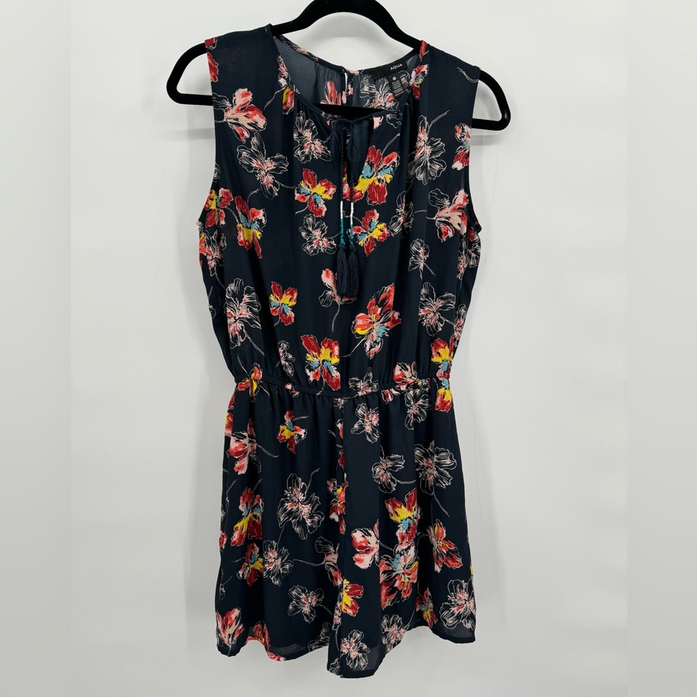 Aqua Shorts Romper Jumper Sz‎ M Floral Steel Blue
